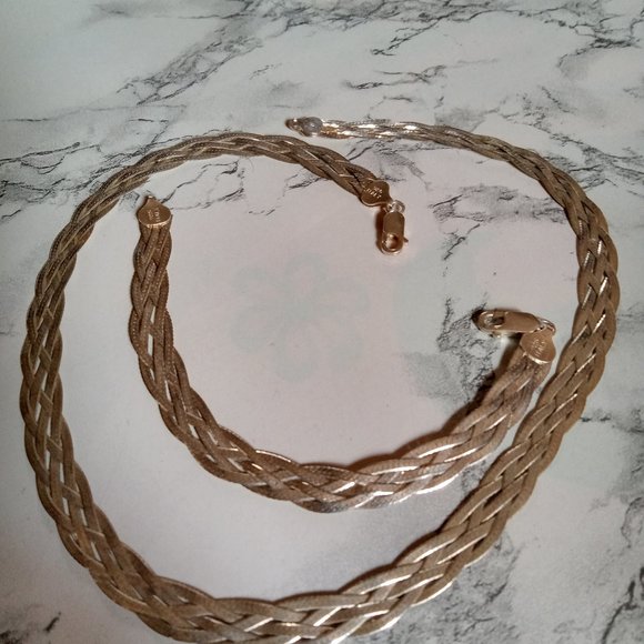 Vtg 925 Sterling Silver Italy 5 Strand Braided Herringbone Necklace/Bracelet Set - Picture 7 of 9